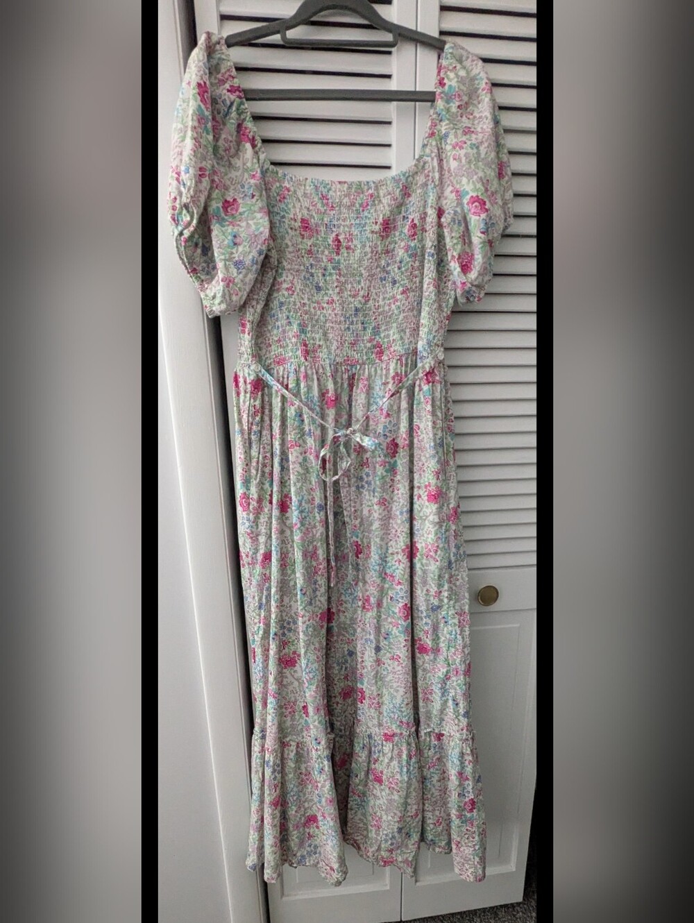 April Cornell Garden Dress Floral Smocked Puff Sleeve Cottagecore Maxi M - Picture 2 of 12